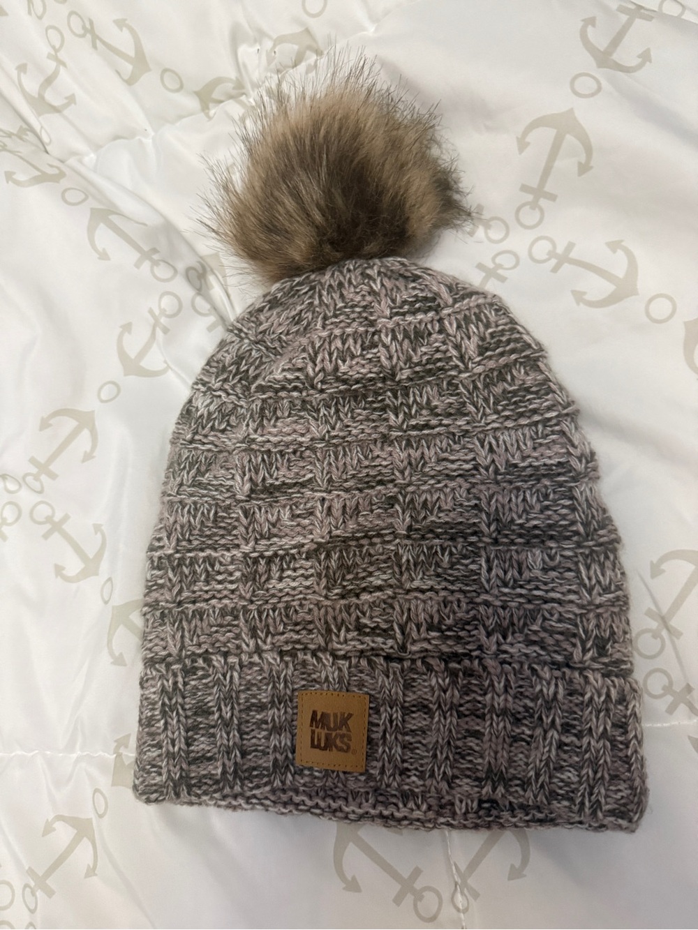 Muk Luks women  Knit Pom Beanie with Faux Fur